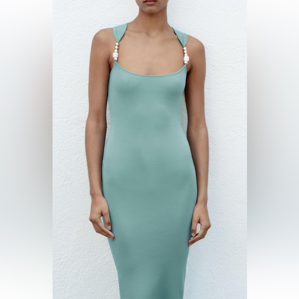 Zara Teal Midi Dress with Pearl Straps